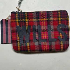 Jack Wills Red and Gray Plaid Cosmetic Bag